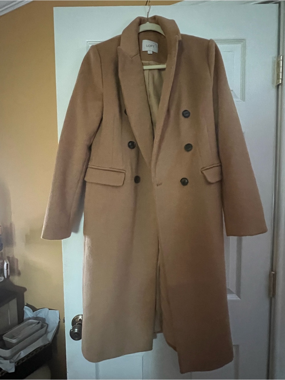 LOFT Camel Double-Breasted Pea Coat